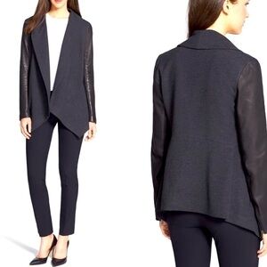 Theory Laura Leather Sleeve Asymentrical Blazer Coat